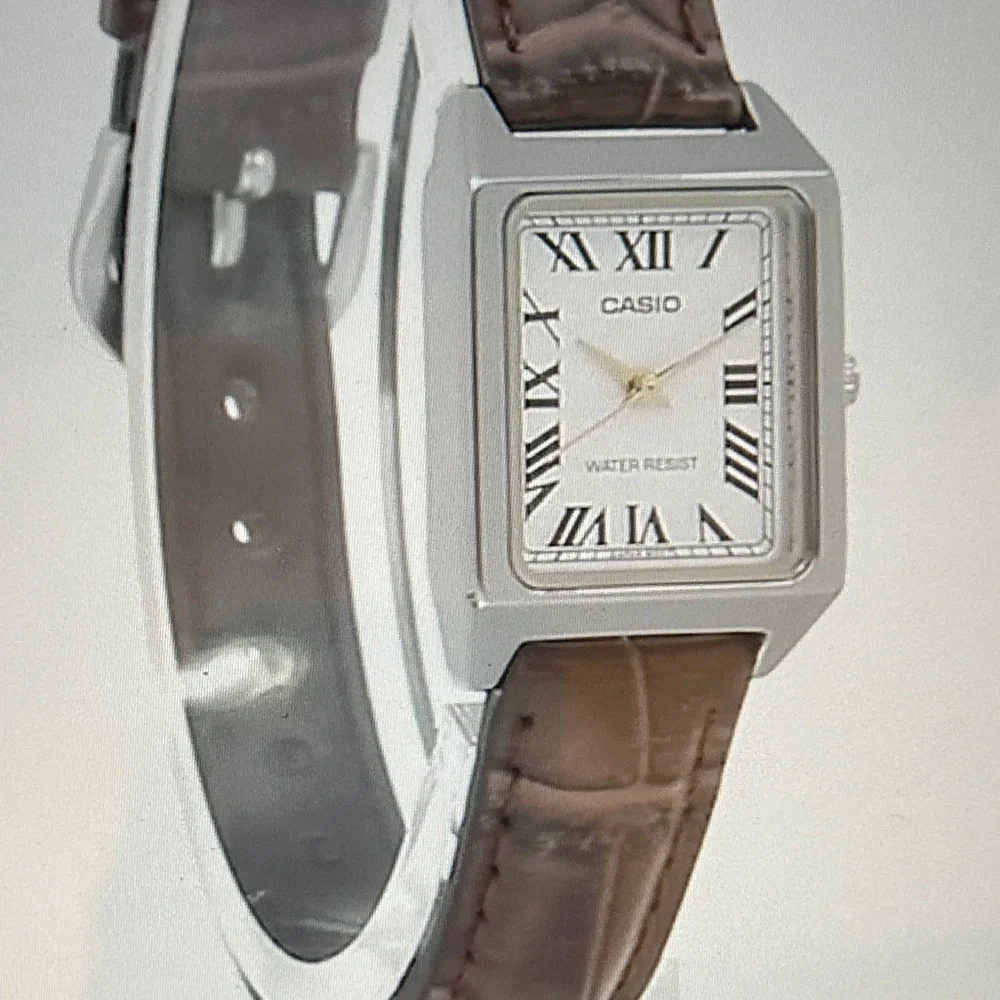 Women’s Casio Silver Case Watch with Dark Brown Strap